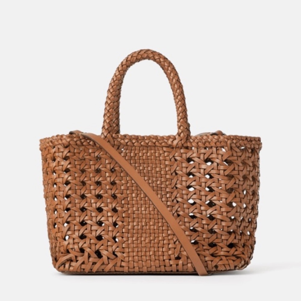 Zara woven leather mini shopper cross body tote
